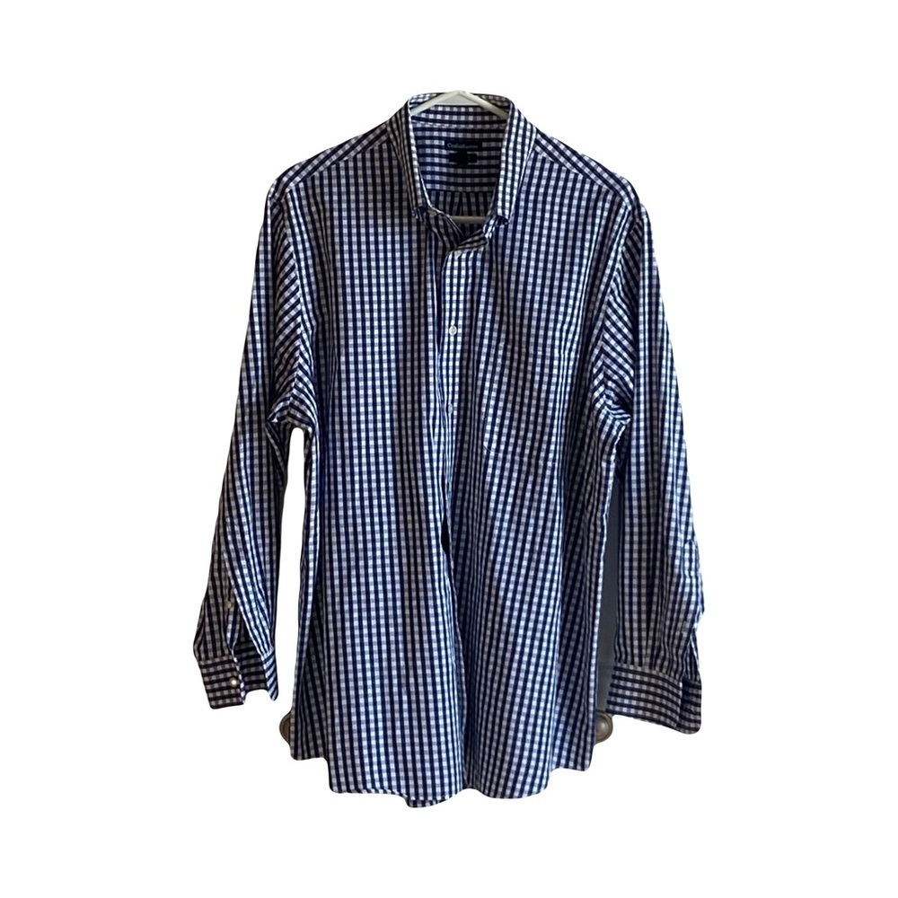 Croft & Barrow Navy and White Gingham Shirt. Size 171/2 Neck, 32/33 Sleeves